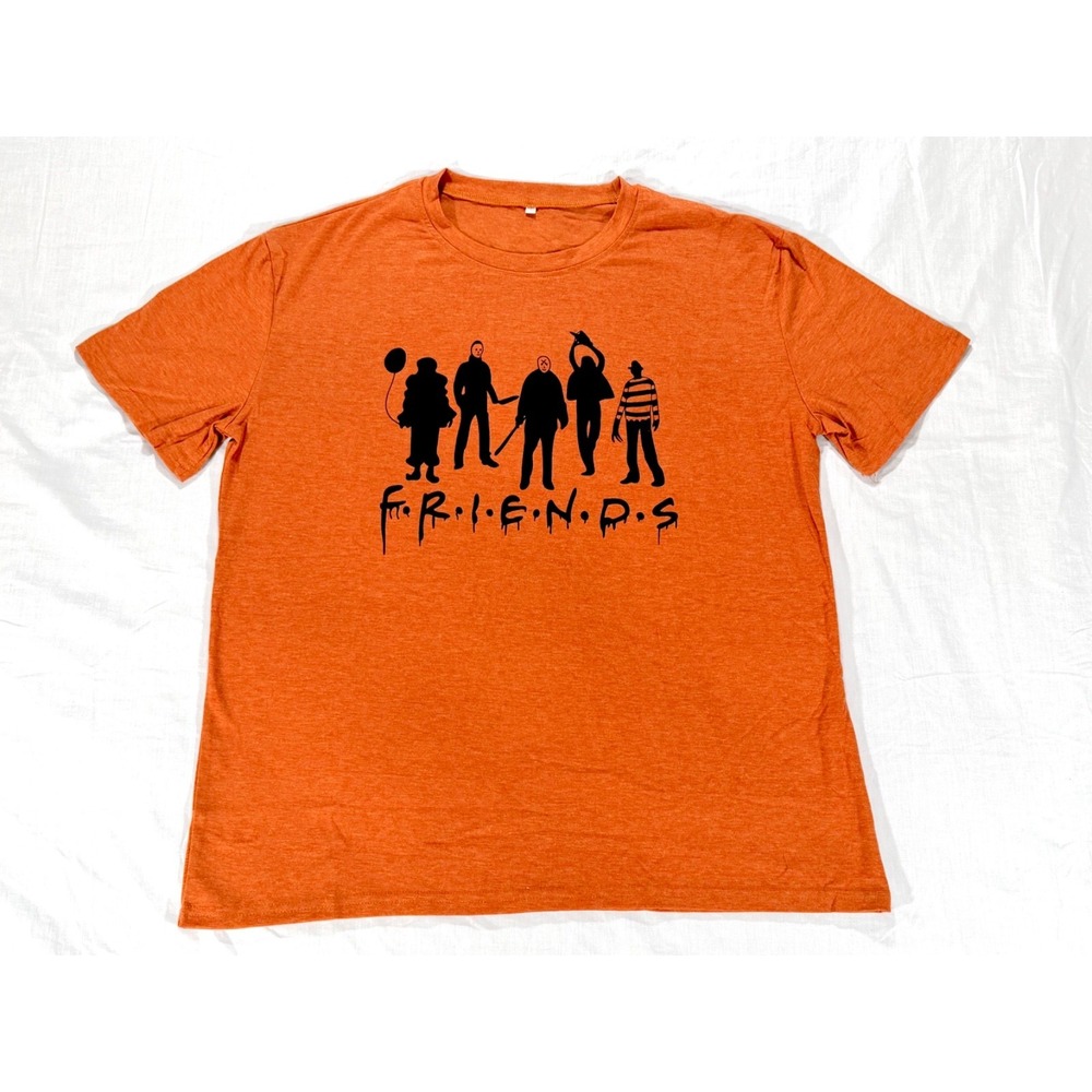 Halloween Horror Friends Graphic T-Shirt Orange 2XL Freddy Jason Michael Myers